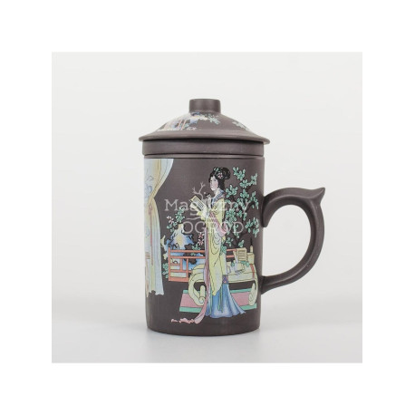 Kubek ceramiczny Geisha z zaparzaczem - brązowy