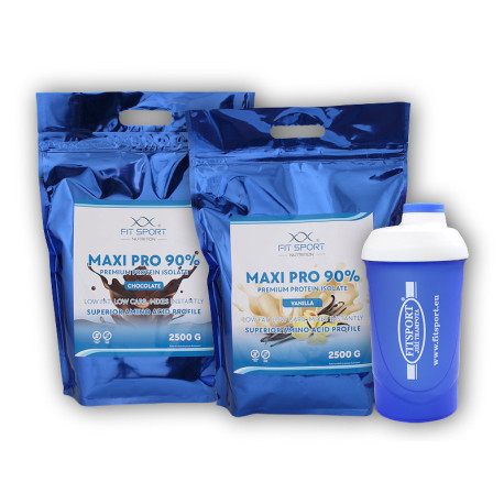2x Maxi Pro 90% 2500g + shaker Fitsport - czekoladowy