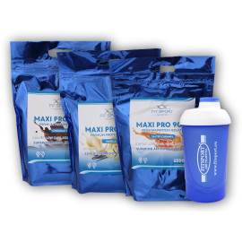 3x Maxi Pro 90% 2500g + shaker Fitsport - biała czekolada kokosowa