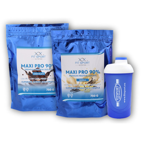 2x Maxi Pro 90% 750g + Shaker Fitsport - Czekoladowy