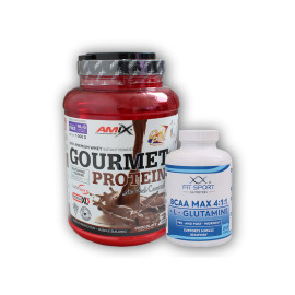 Gourmet Protein 1000g + BCAA MAX 4:1:1 + L-Glutamina 240 kapsułek - borówka-jogurt