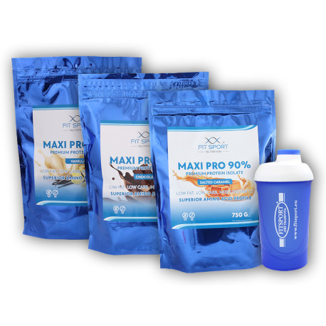 3x Maxi Pro 90% 750g + shaker Fitsport - banan