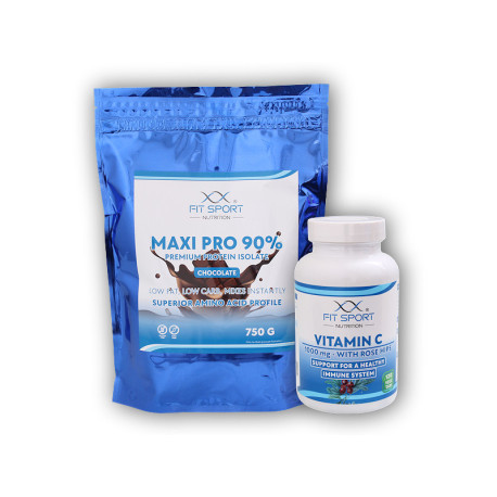 Maxi Pro 90% 750g + witamina C 1000mg z dziką różą 120 tabletek - czekolada dubaj