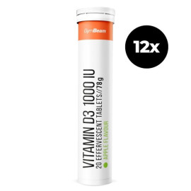 Gazowana witamina D3 1000 IU - GymBeam - Zielone jabłko - 12 x 20 tabletek