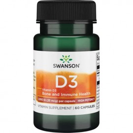 SWANSON Witamina D-3 1000 IU - Wysoka Moc (25mcg) 60 Kapsek